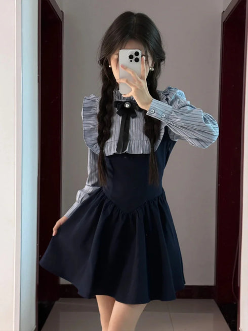 ハイウエストマーク制服風ワンピース